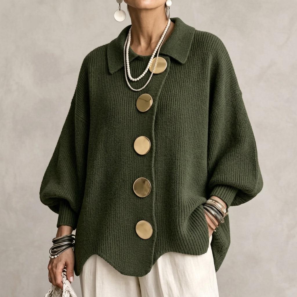 Isadora | Cardigan Oversize con Collo e Bottoni Metallici Grandi