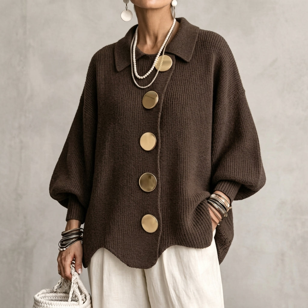 Isadora | Cardigan Oversize con Collo e Bottoni Metallici Grandi